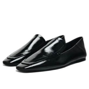 Zara Patent Effect Loafer Flats NWT Black Minimalist - Women's 11 (EU 42)